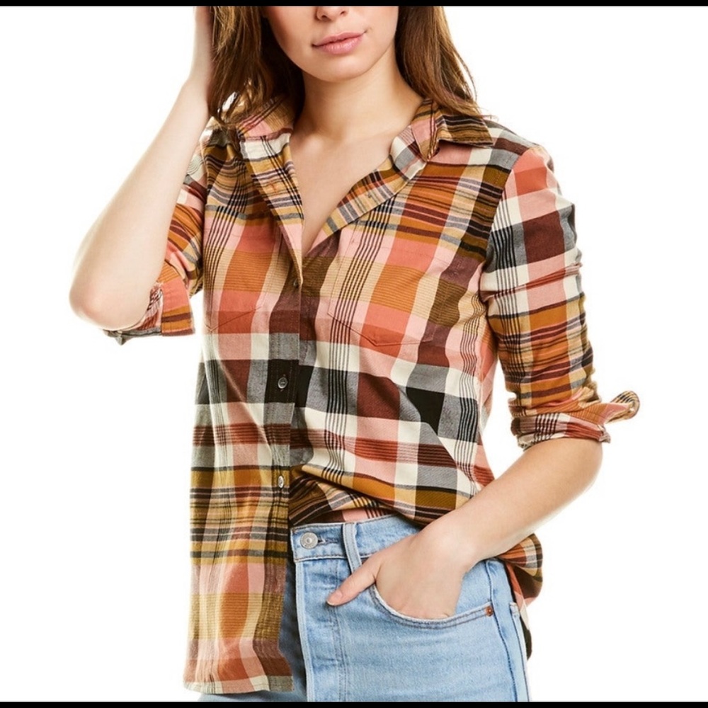Madewell Ex-Boyfriend long sleeve plaid button down shirt